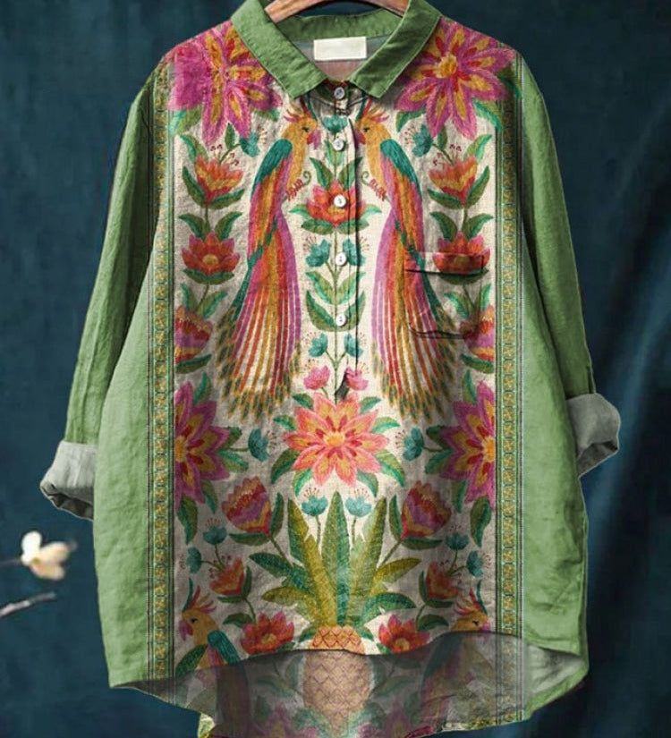 Tereza – Lino marškiniai su raštu
