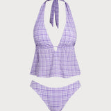 Juodas gilaus V formos languotas tankini komplektas