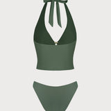 Žalias O-žiedo klostuotas tankini komplektas