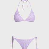 Violetinis geometrinis tekstūruotas bikini komplektas